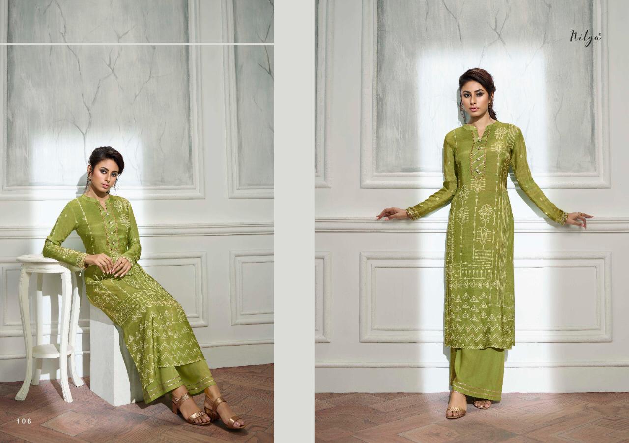 lt nitya bandhni viscose regal look kurti with pant catalog