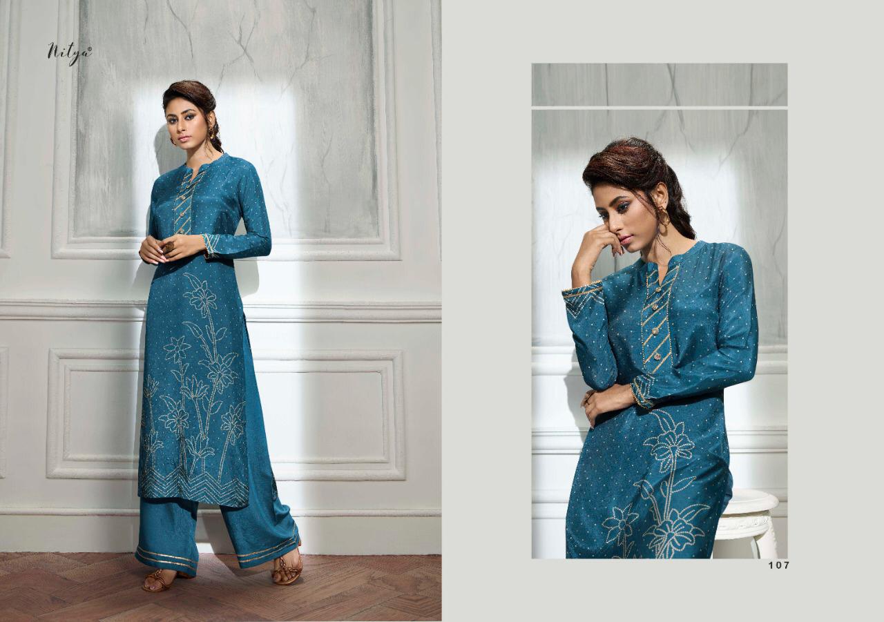 lt nitya bandhni viscose regal look kurti with pant catalog