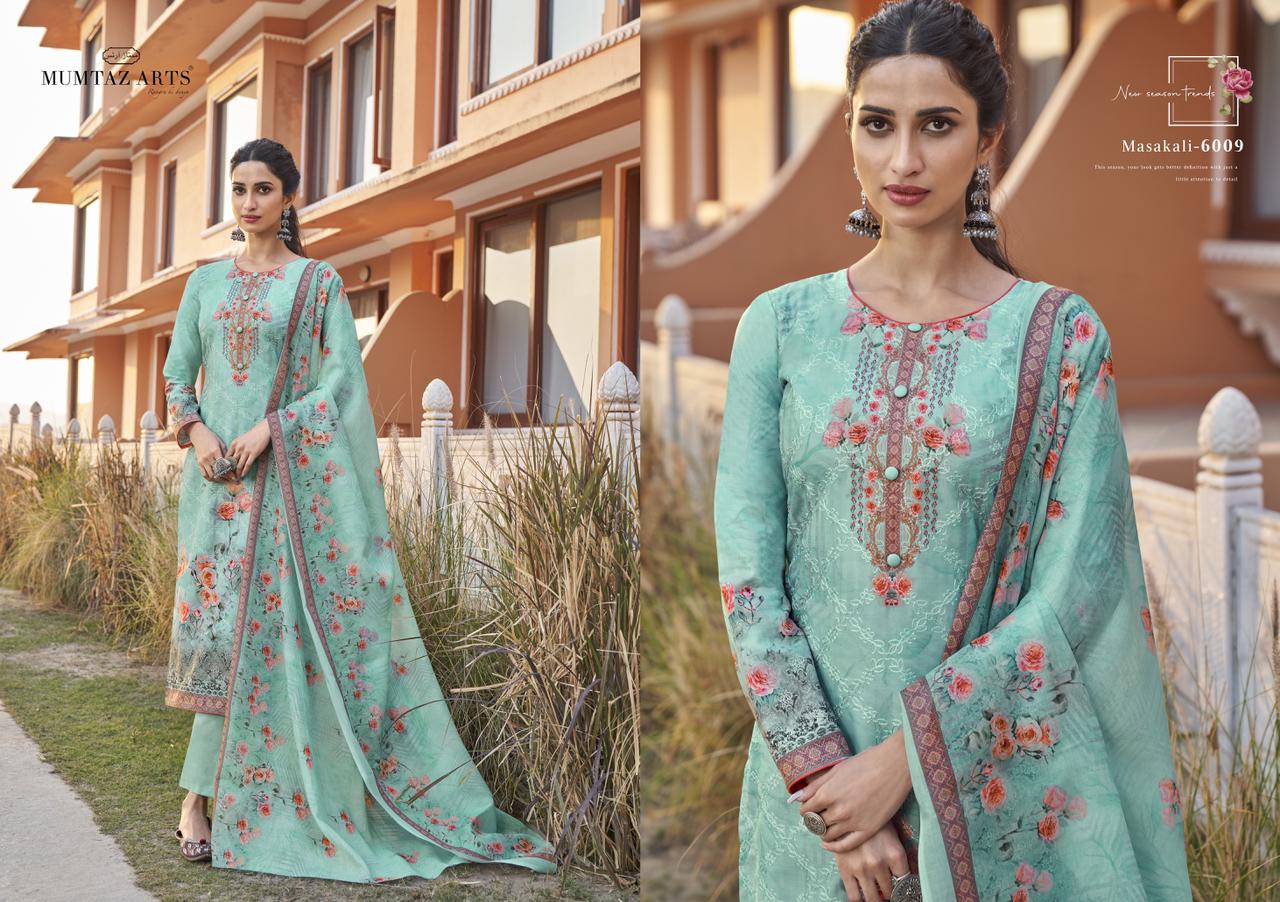 mumtaz arts masakali aari work jam satin exclusive print and colours salwar suit catalog