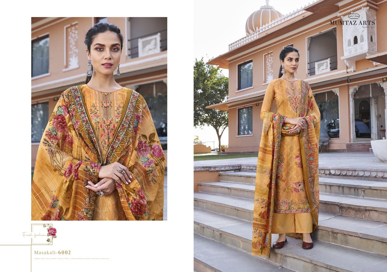 mumtaz arts masakali aari work jam satin exclusive print and colours salwar suit catalog