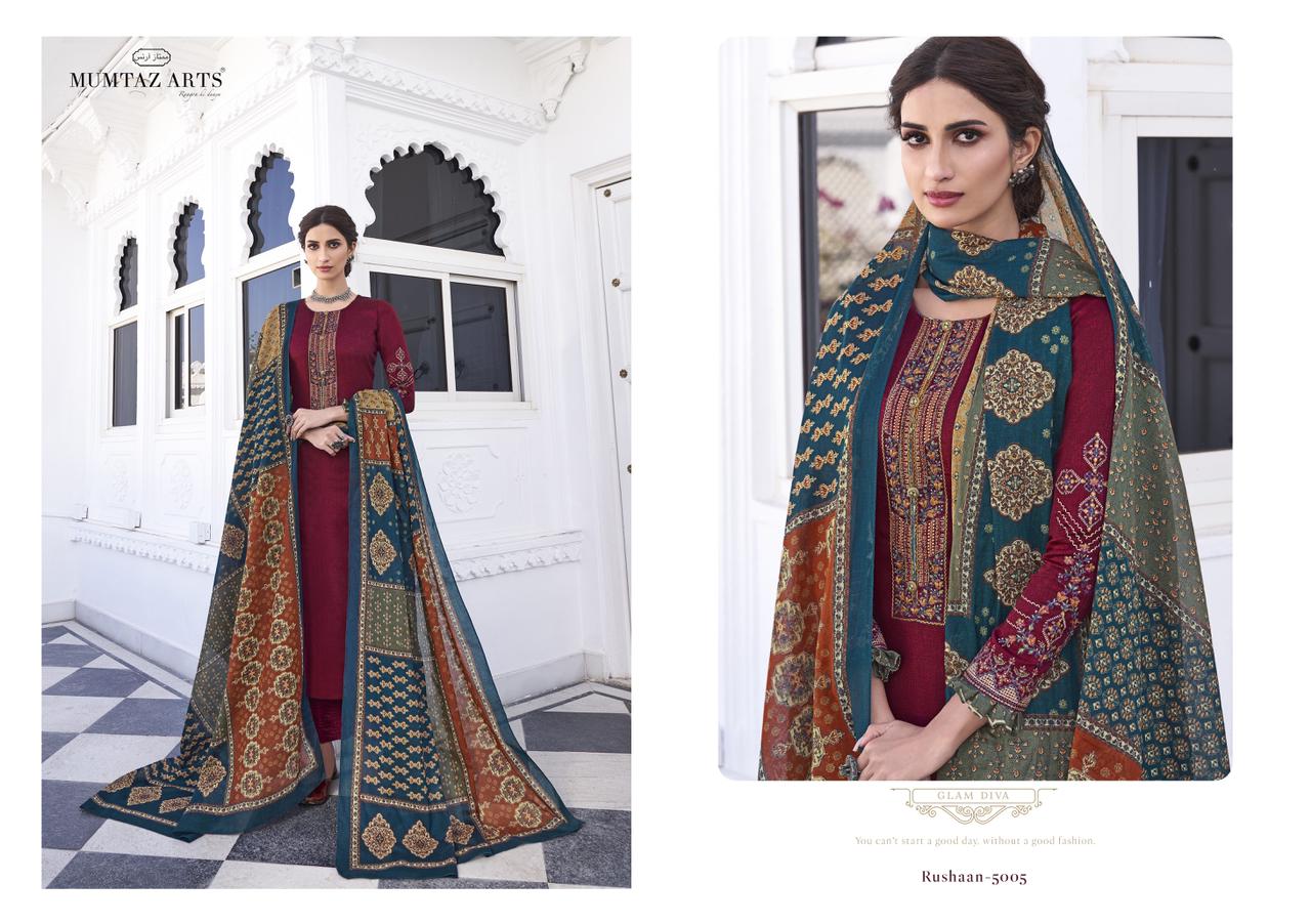 mumtaz arts Rushaan jam satin exclusive print salwar suit catalog