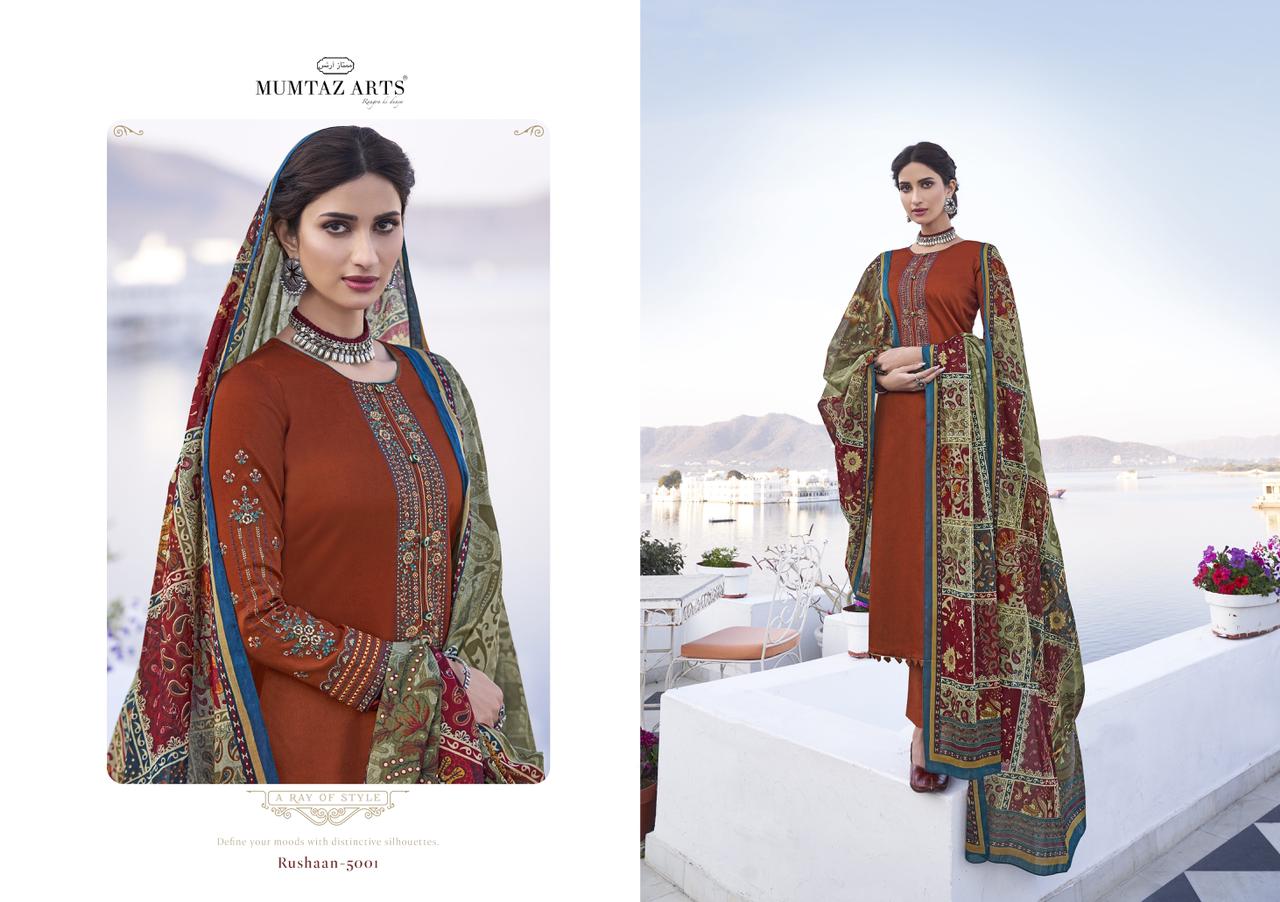 mumtaz arts Rushaan jam satin exclusive print salwar suit catalog