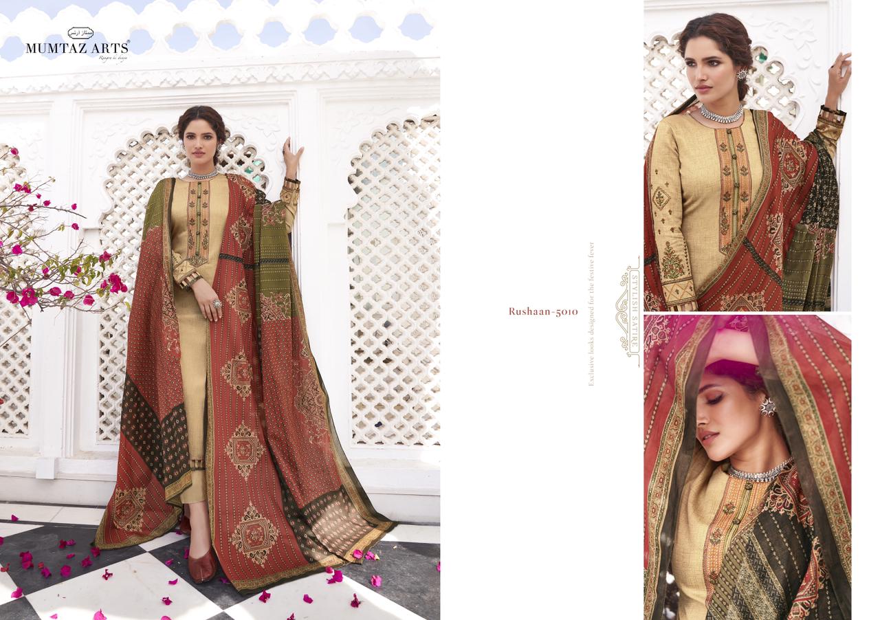 mumtaz arts Rushaan jam satin exclusive print salwar suit catalog