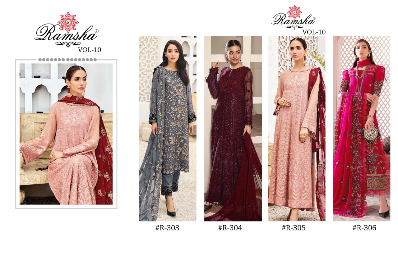 Ramsha ramsha vol 10 r 303 to r 306  Salwar Kameez Georgget regal look  salwar suit Singles