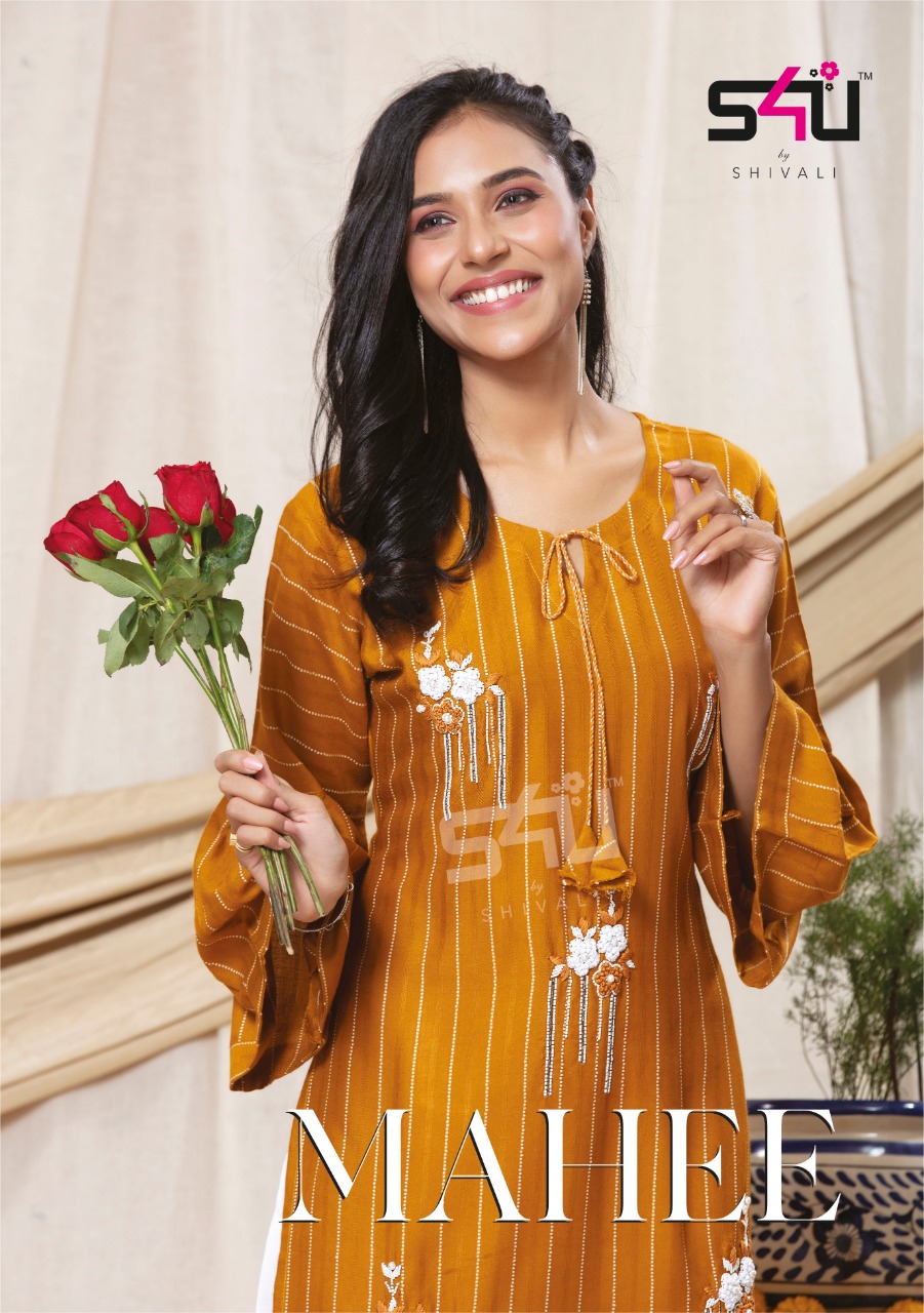 s4u mahee rayon catchy look kurti with pant catalog