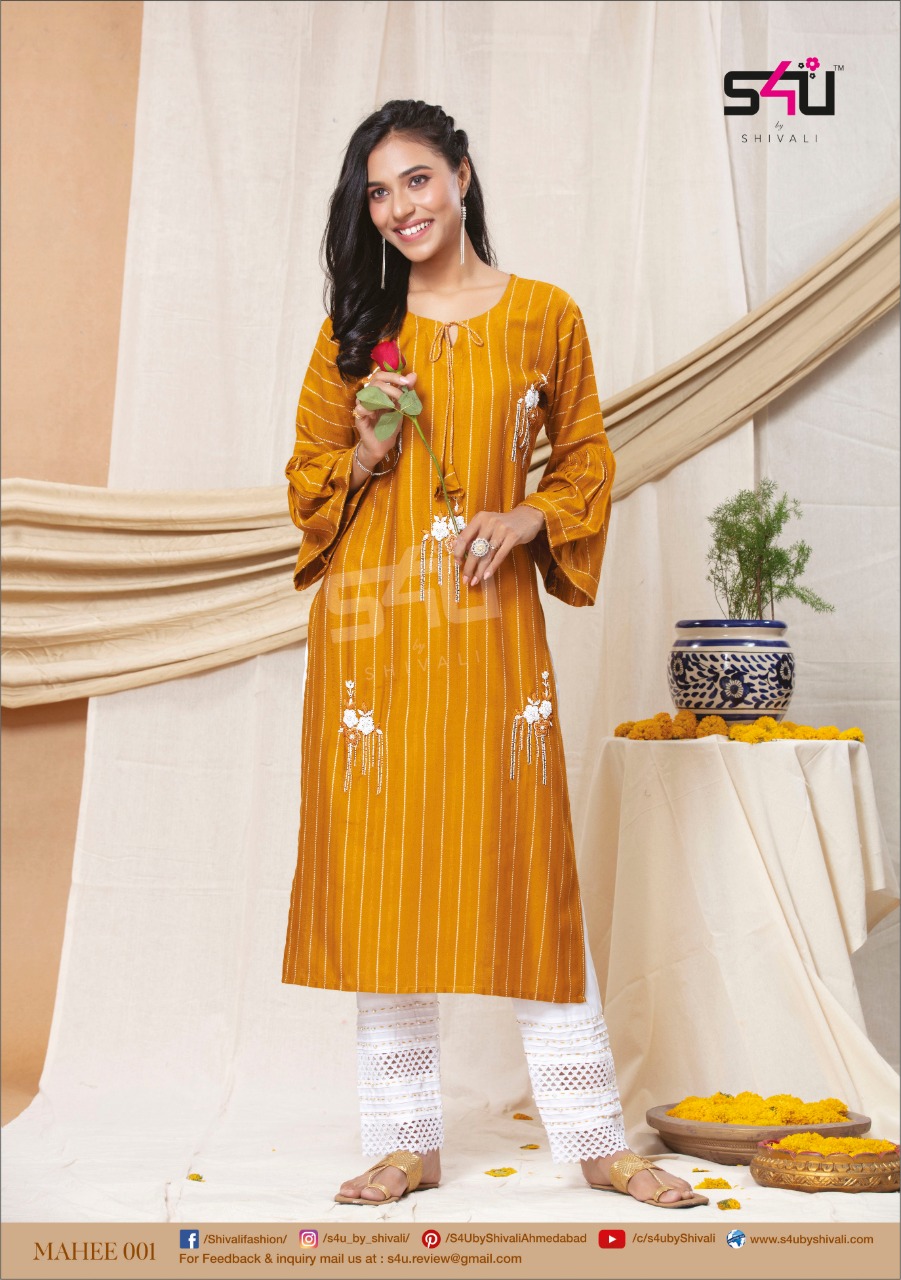 s4u mahee rayon catchy look kurti with pant catalog