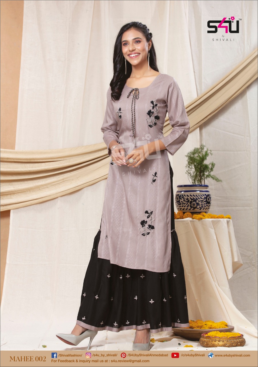 s4u mahee rayon catchy look kurti with pant catalog