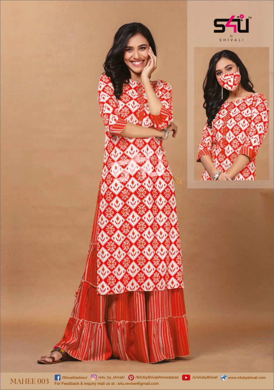 s4u mahee rayon catchy look kurti with pant catalog