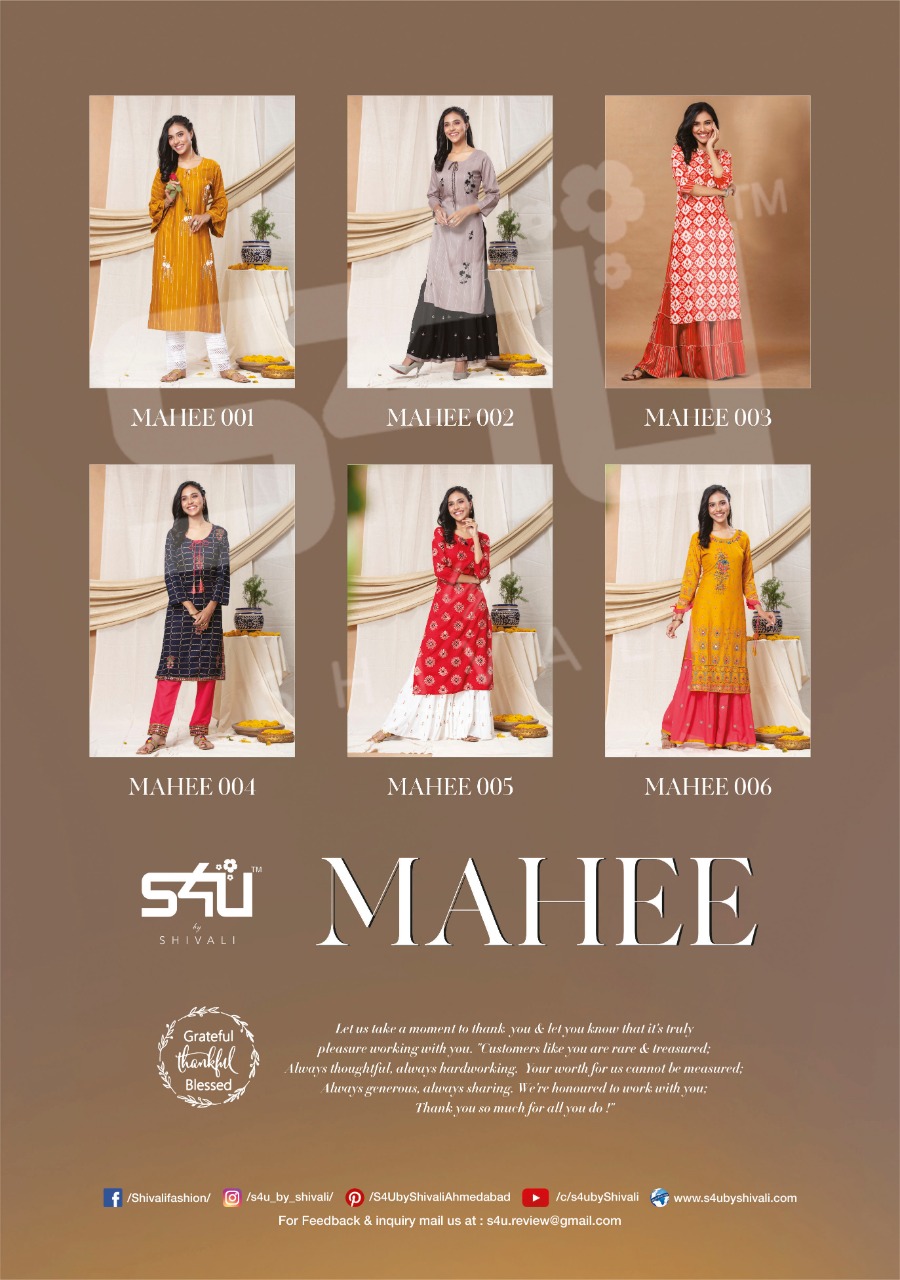 s4u mahee rayon catchy look kurti with pant catalog