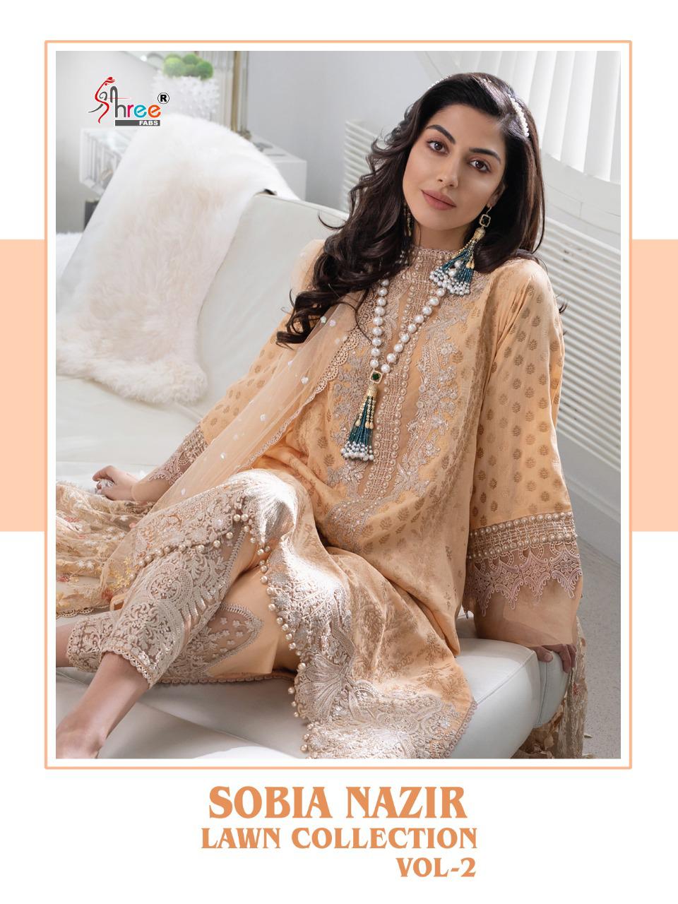 shree fab  sobiya nazir lawn collection vol 02 cotton astonishing look salwar suit catalog