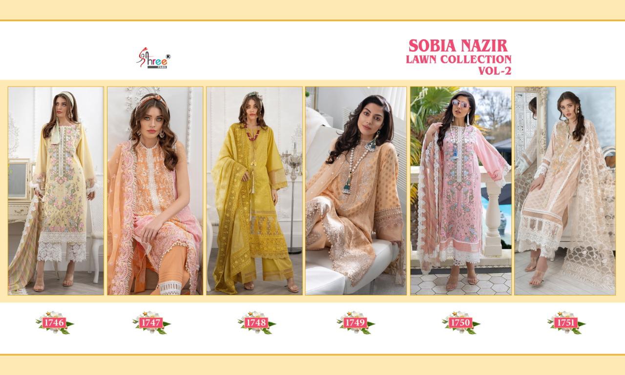 shree fab  sobiya nazir lawn collection vol 02 cotton astonishing look salwar suit catalog