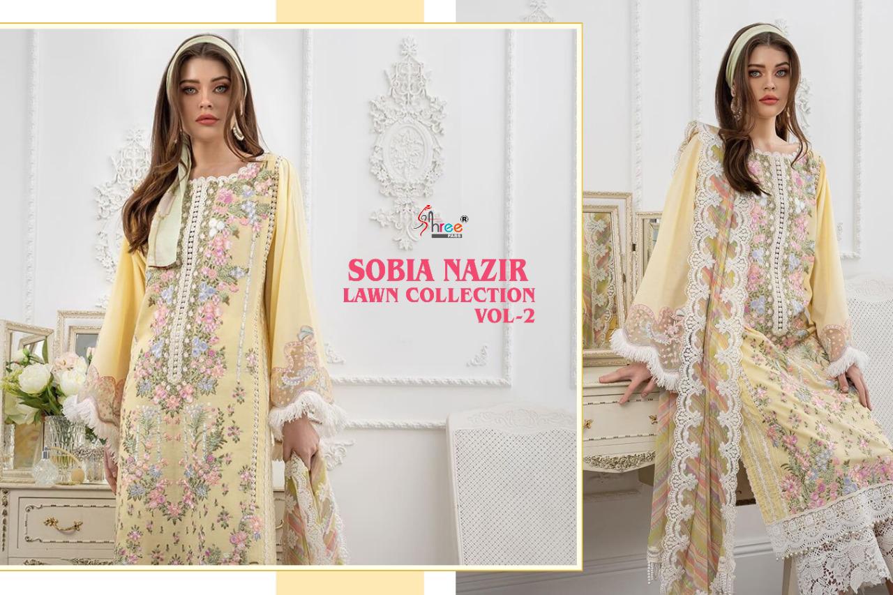 shree fab  sobiya nazir lawn collection vol 02 cotton astonishing look salwar suit catalog