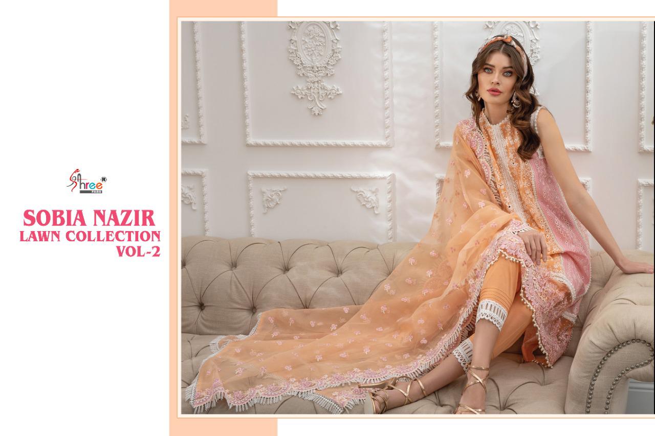 shree fab  sobiya nazir lawn collection vol 02 cotton astonishing look salwar suit catalog