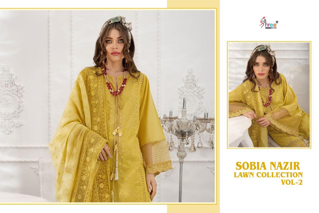 shree fab  sobiya nazir lawn collection vol 02 cotton astonishing look salwar suit catalog