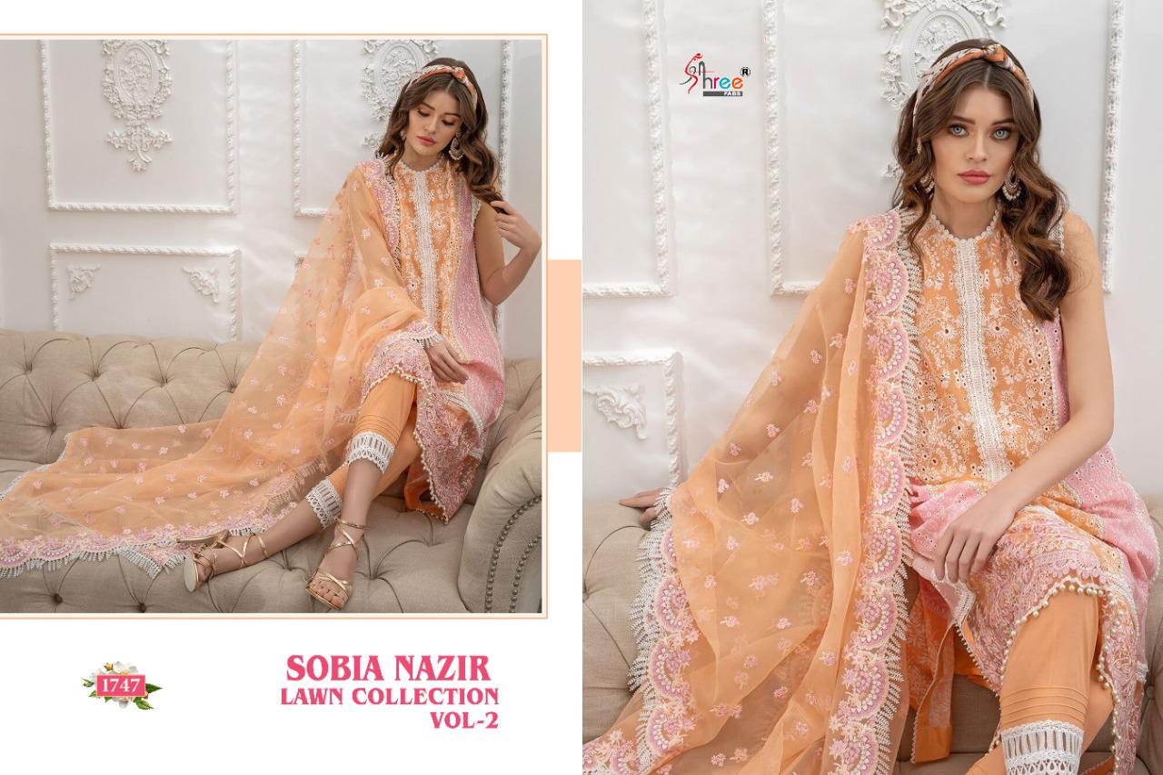 shree fab  sobiya nazir lawn collection vol 02 cotton astonishing look salwar suit catalog