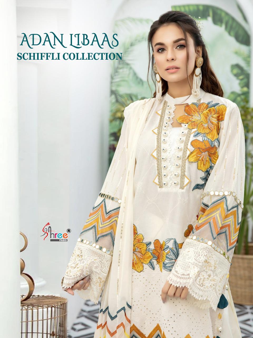 shree fab adan libaas schiffli collection cotton decent embroidary look salwar suit catalog