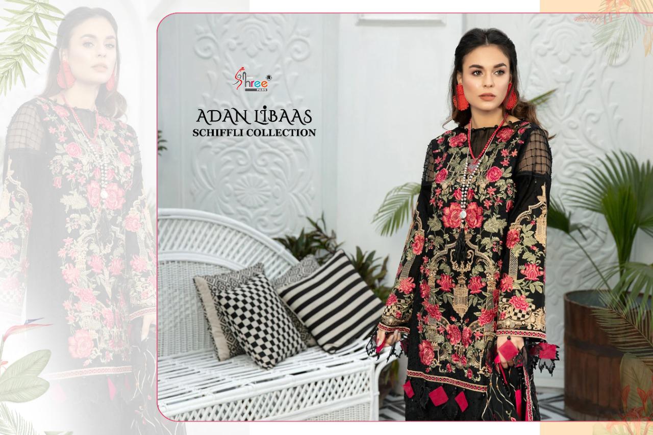 shree fab adan libaas schiffli collection cotton decent embroidary look salwar suit catalog