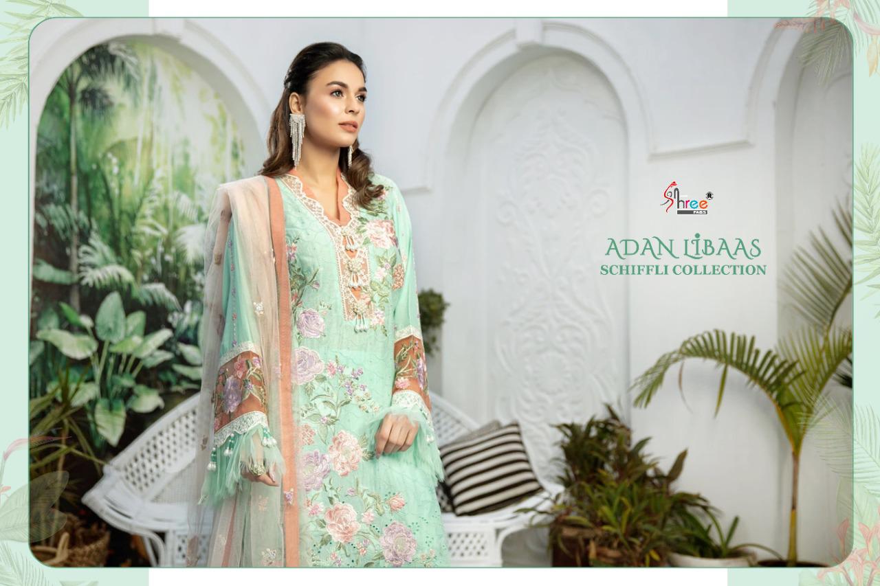 shree fab adan libaas schiffli collection cotton decent embroidary look salwar suit catalog