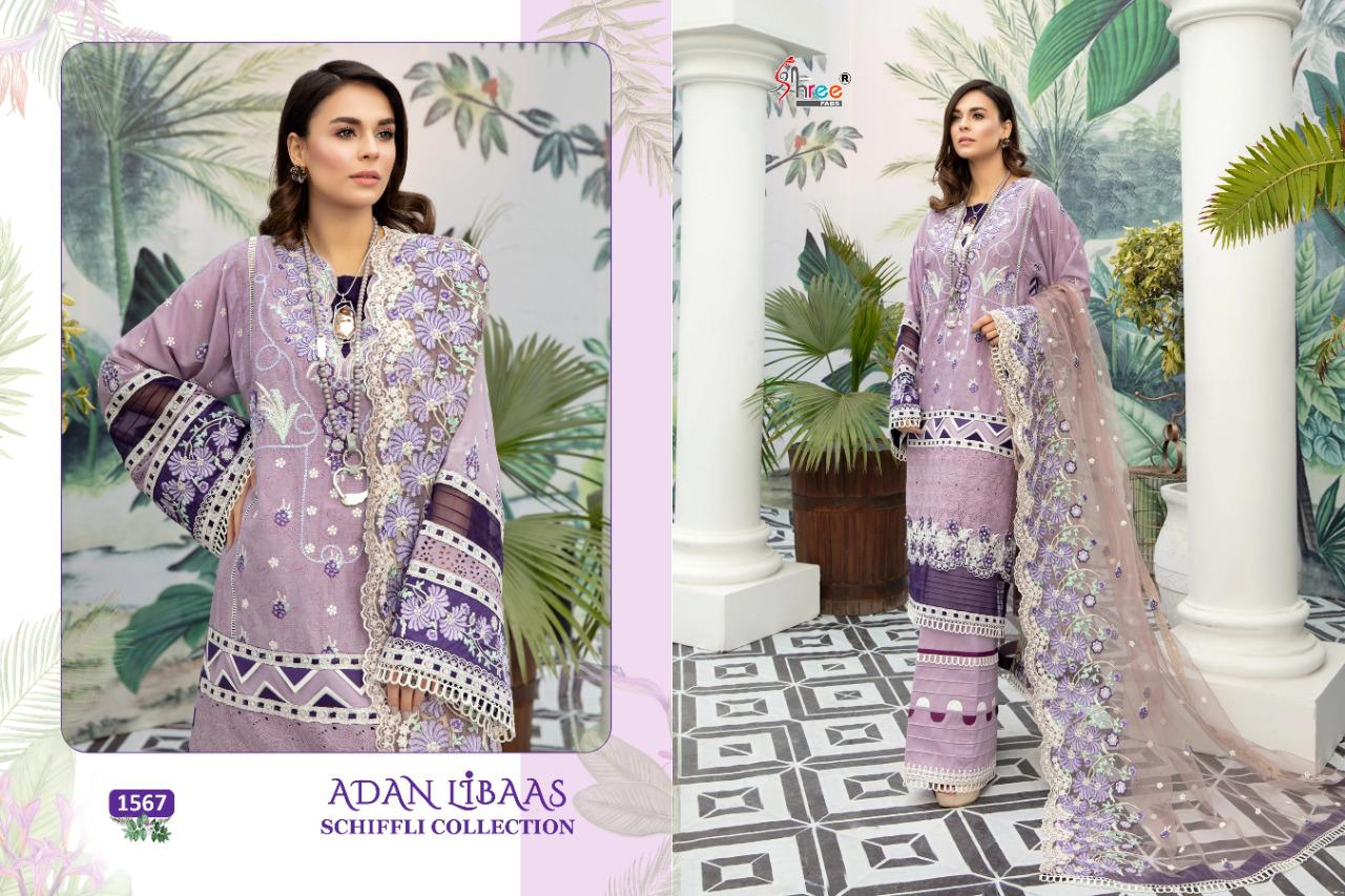 shree fab adan libaas schiffli collection cotton decent embroidary look salwar suit catalog