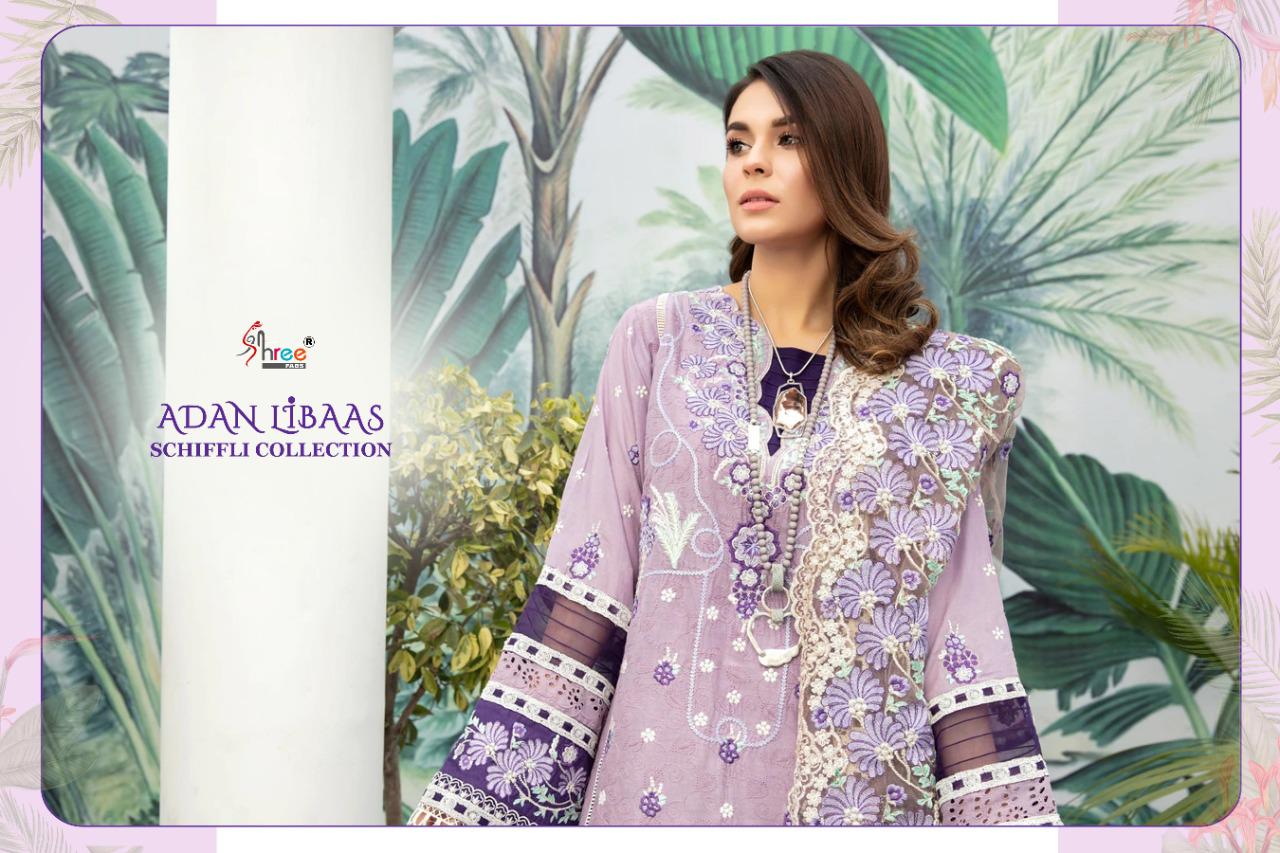 shree fab adan libaas schiffli collection cotton decent embroidary look salwar suit catalog