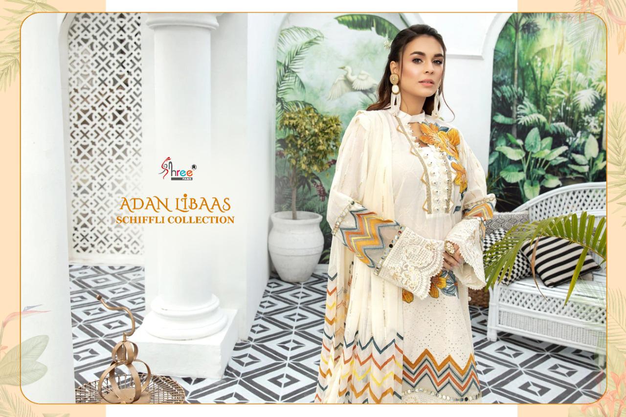 shree fab adan libaas schiffli collection cotton decent embroidary look salwar suit catalog