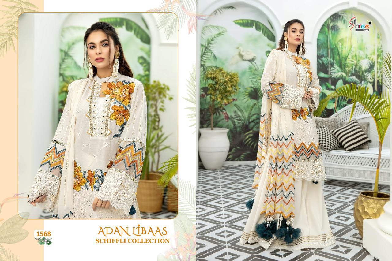 shree fab adan libaas schiffli collection cotton decent embroidary look salwar suit catalog