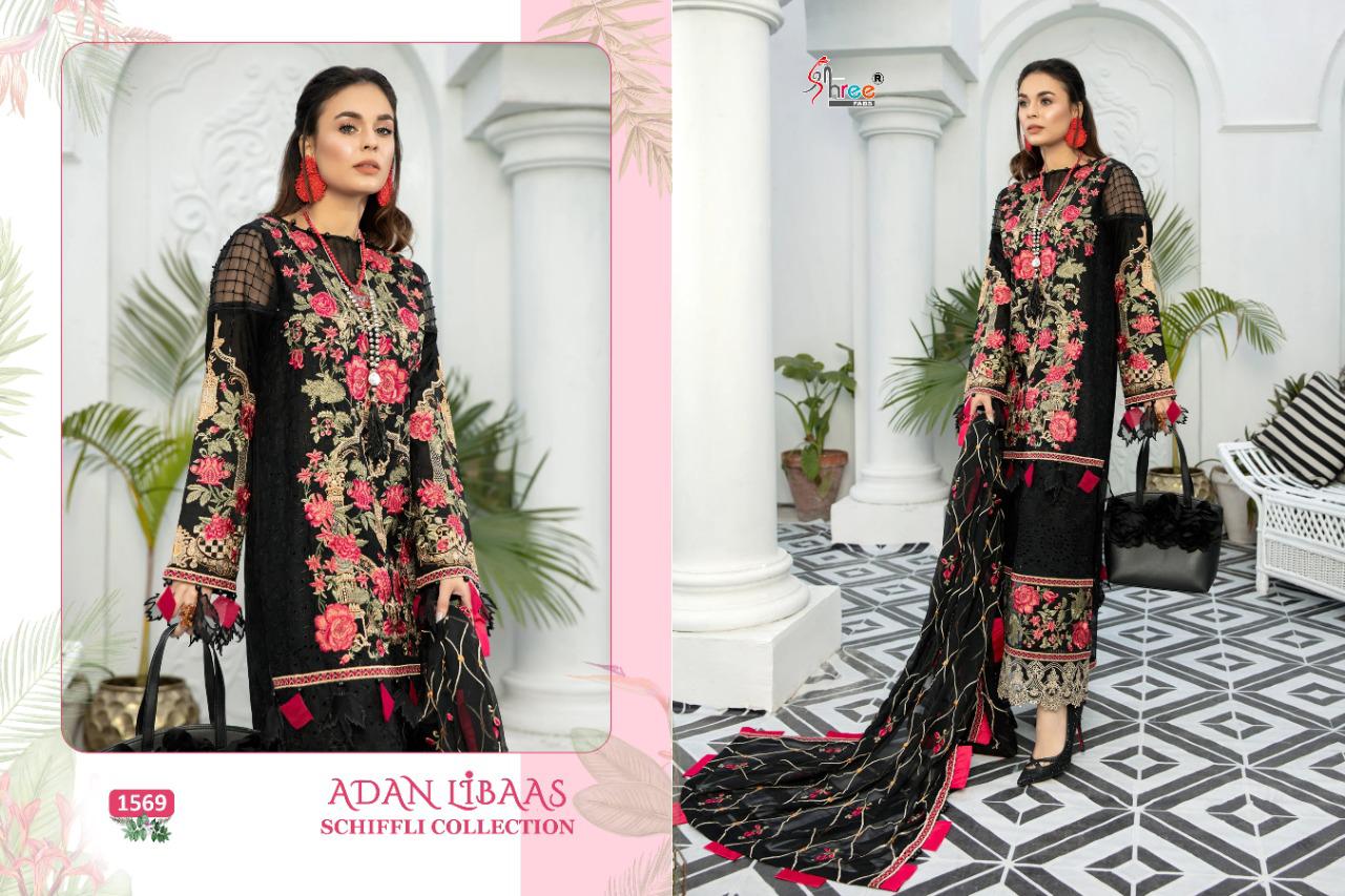 shree fab adan libaas schiffli collection cotton decent embroidary look salwar suit catalog