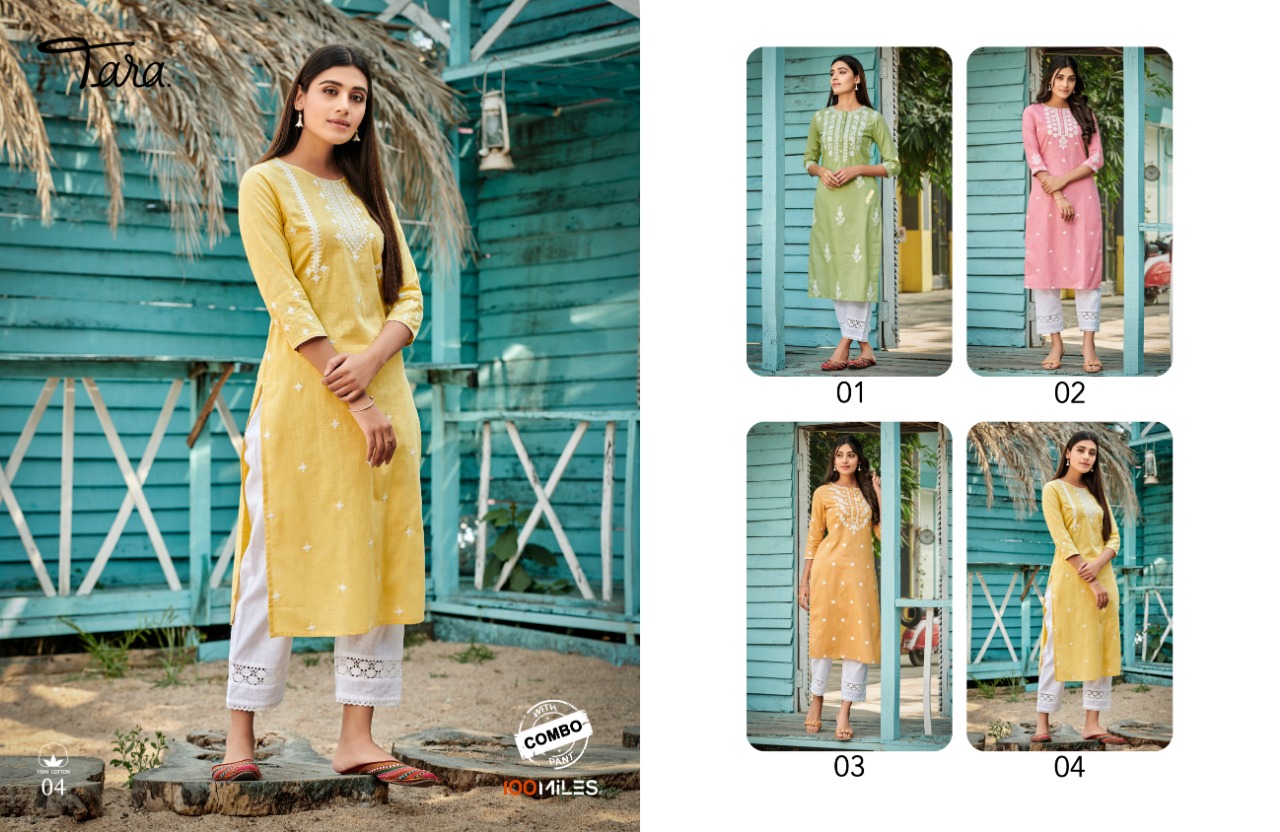 100 miiles tara cotton linen  authentic fabric kurti with pant  catalog