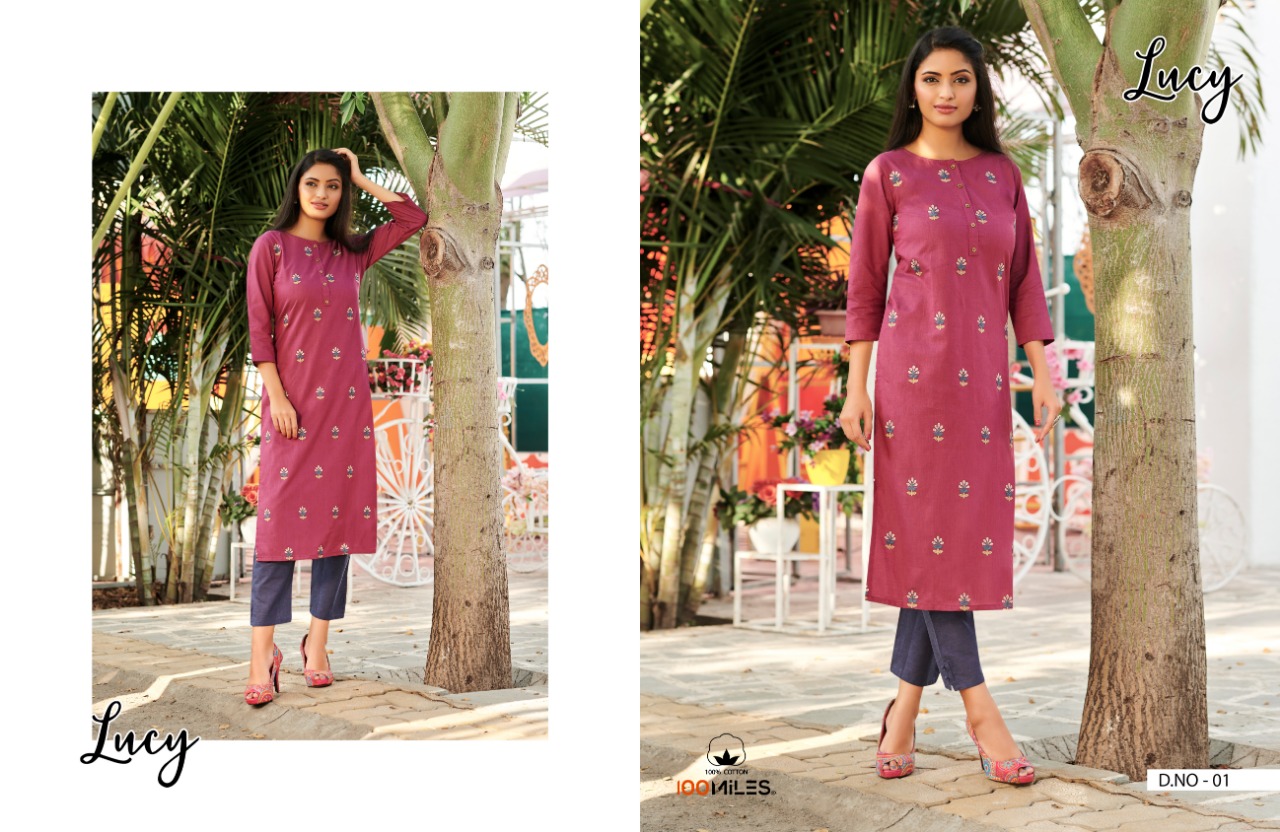 100 miles lucy cotton elegant look kurti catalog