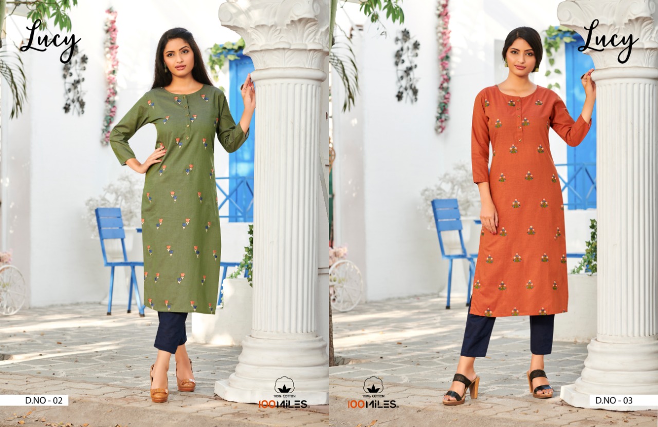 100 miles lucy cotton elegant look kurti catalog