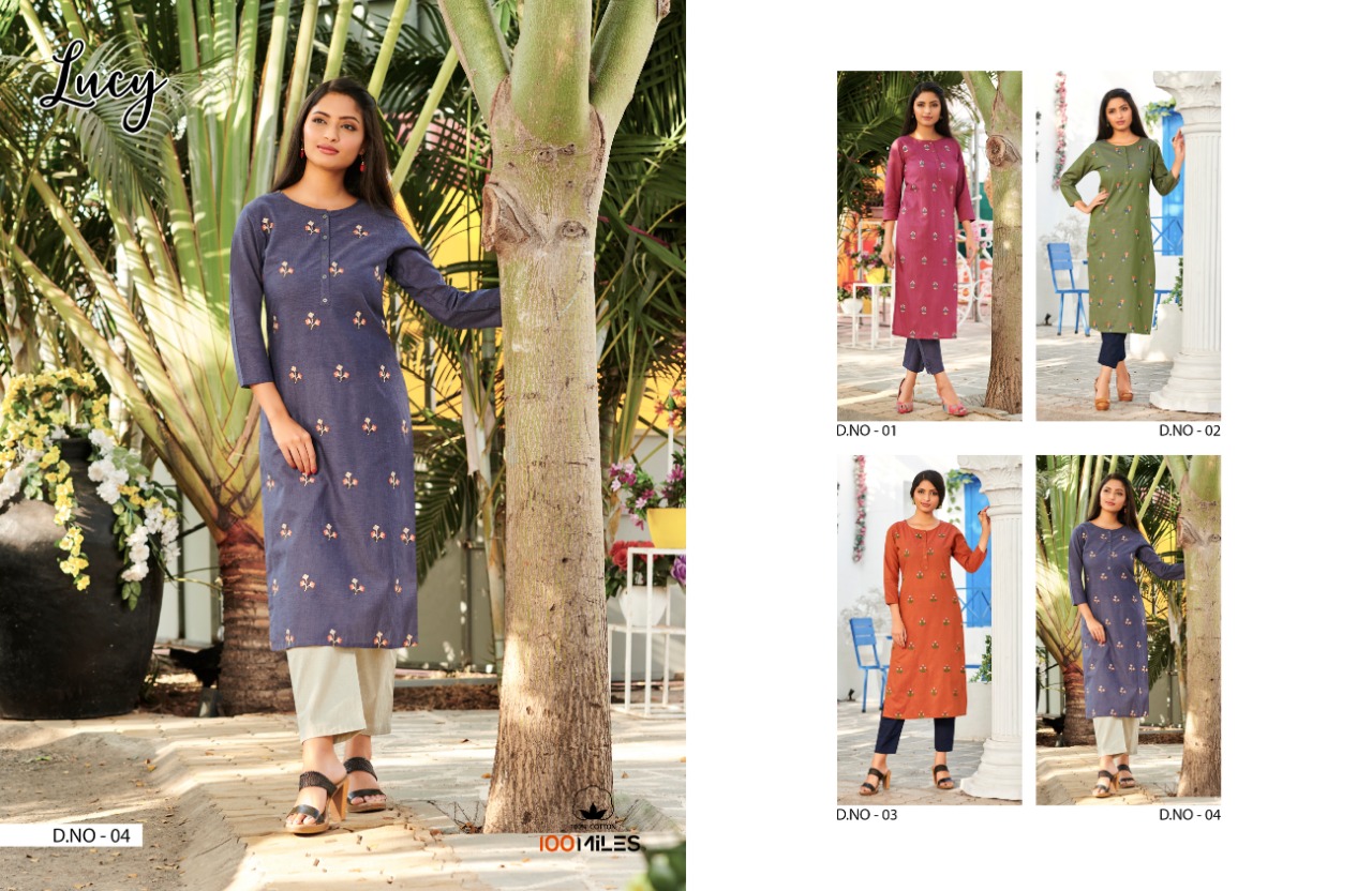 100 miles lucy cotton elegant look kurti catalog