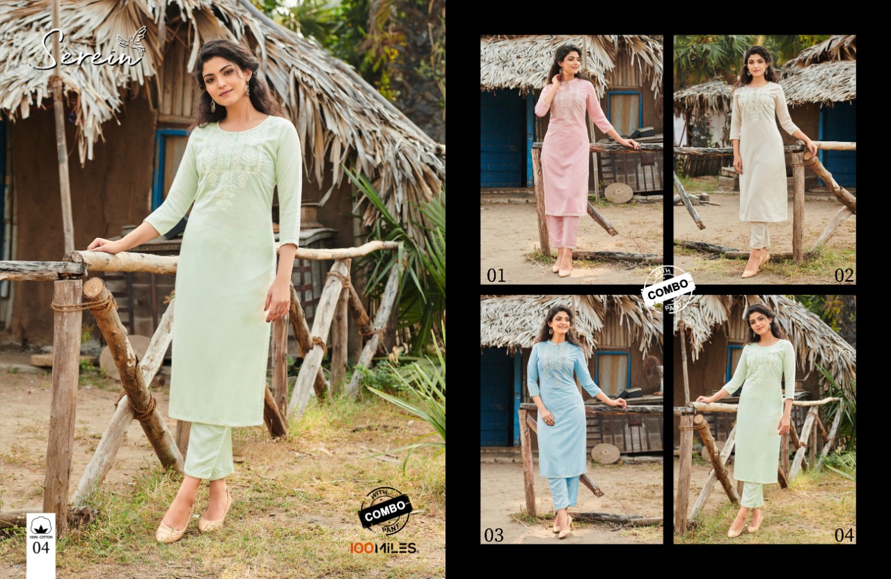 100 Milles serein cotton new and modern style kurti with combo pant catalog