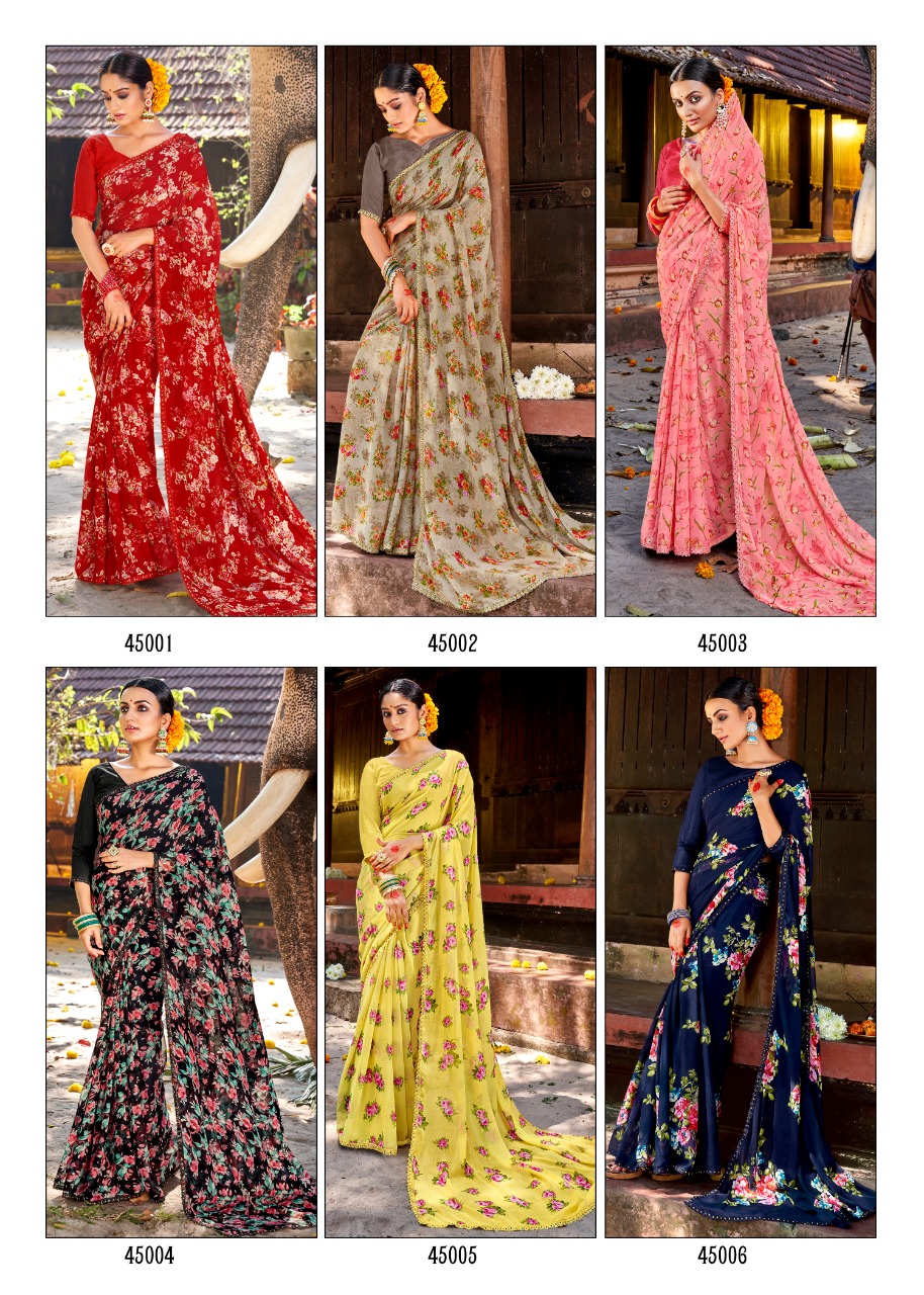 lt kashvi creation nirali shiffon flower print gorgeous look saree catalog