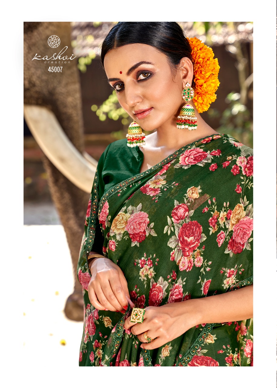 lt kashvi creation nirali shiffon flower print gorgeous look saree catalog