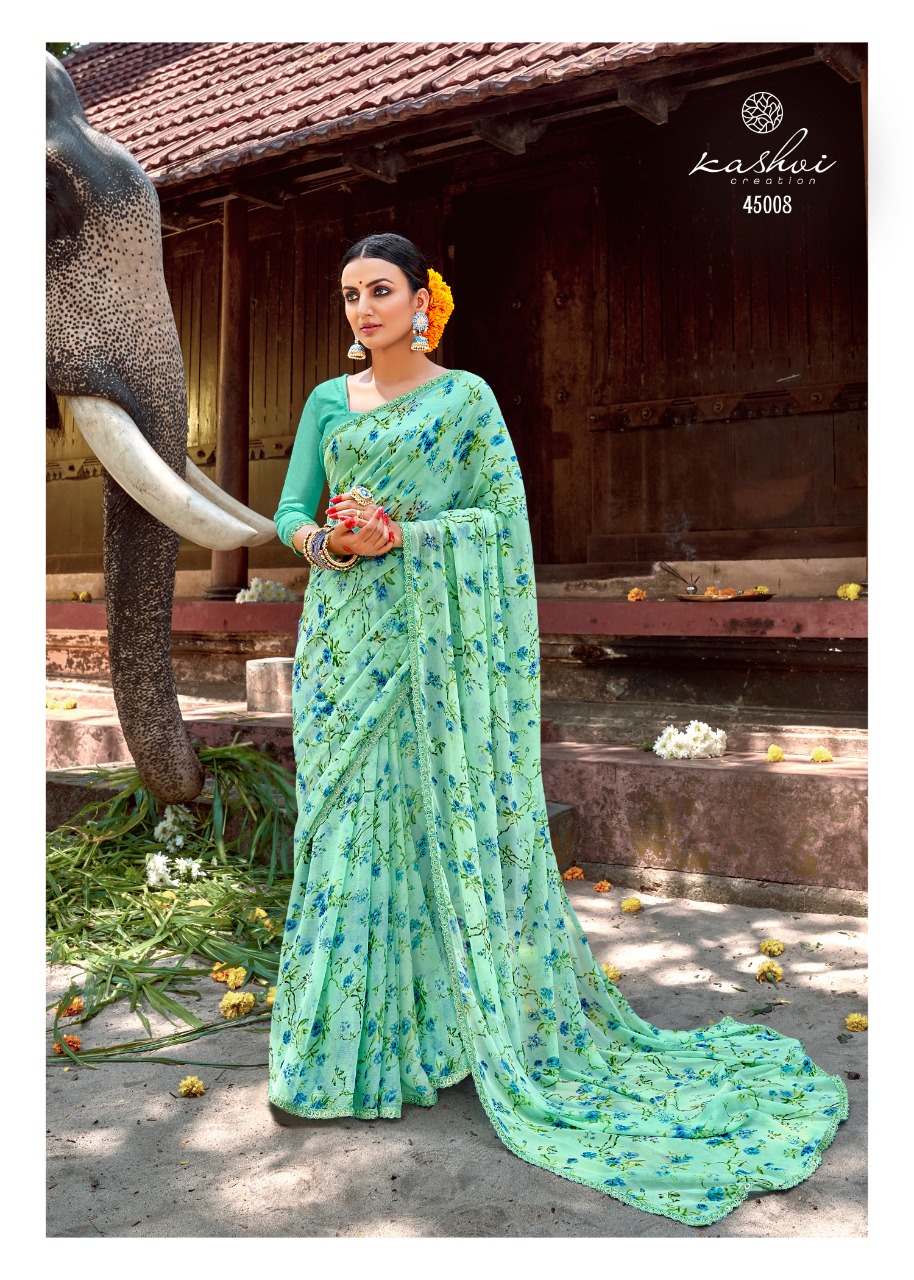 lt kashvi creation nirali shiffon flower print gorgeous look saree catalog