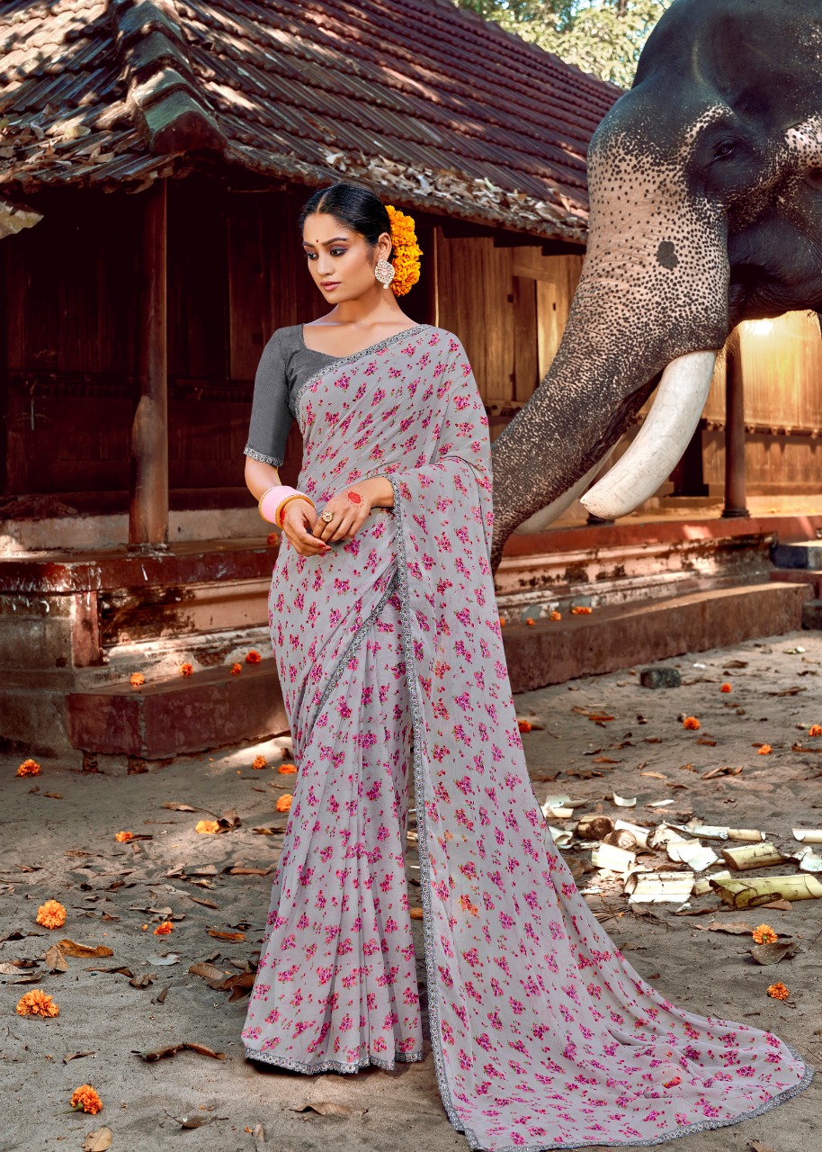 lt kashvi creation nirali shiffon flower print gorgeous look saree catalog