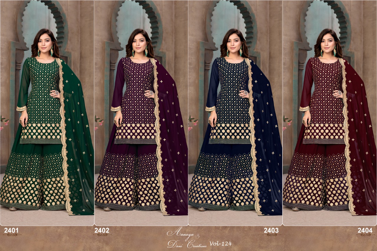 dani  Aanaya Vol 124  Faux Georgette heavy embroidery salwar suit catalog