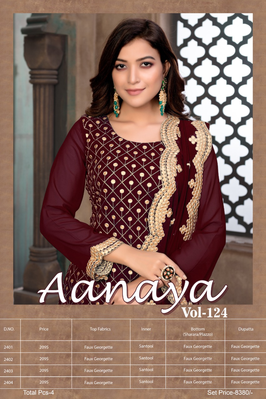 dani  Aanaya Vol 124  Faux Georgette heavy embroidery salwar suit catalog