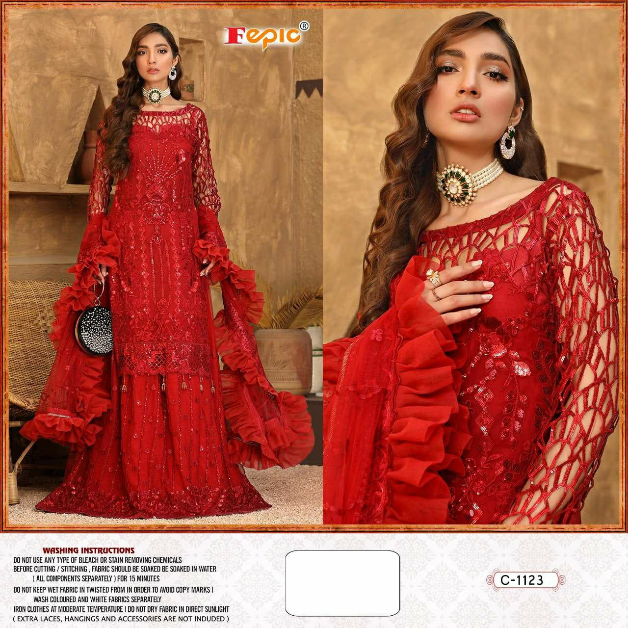 fepic rosemeen c 1123 net heavy embroidered astonishing look salwar suit single