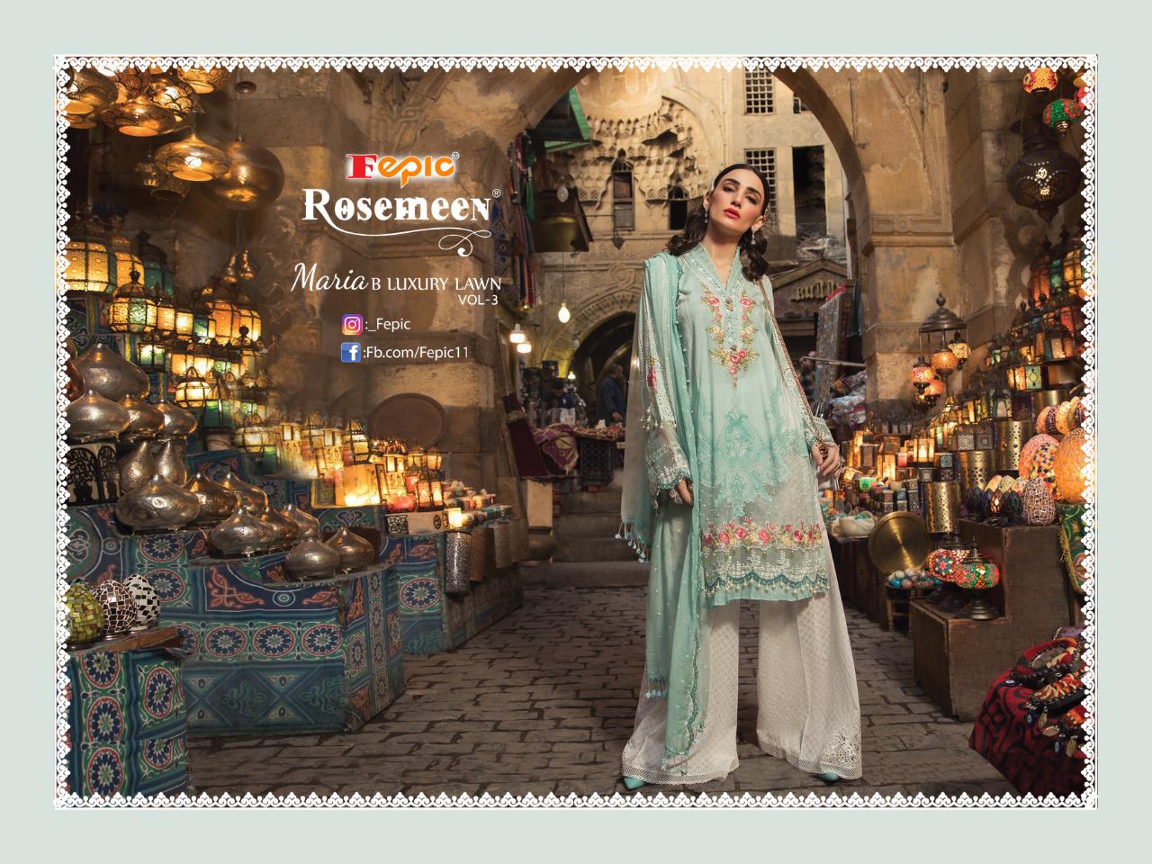 fepic rosemeen maria b luxury lawn vol 3 cotton innovative style salwar suit catalo