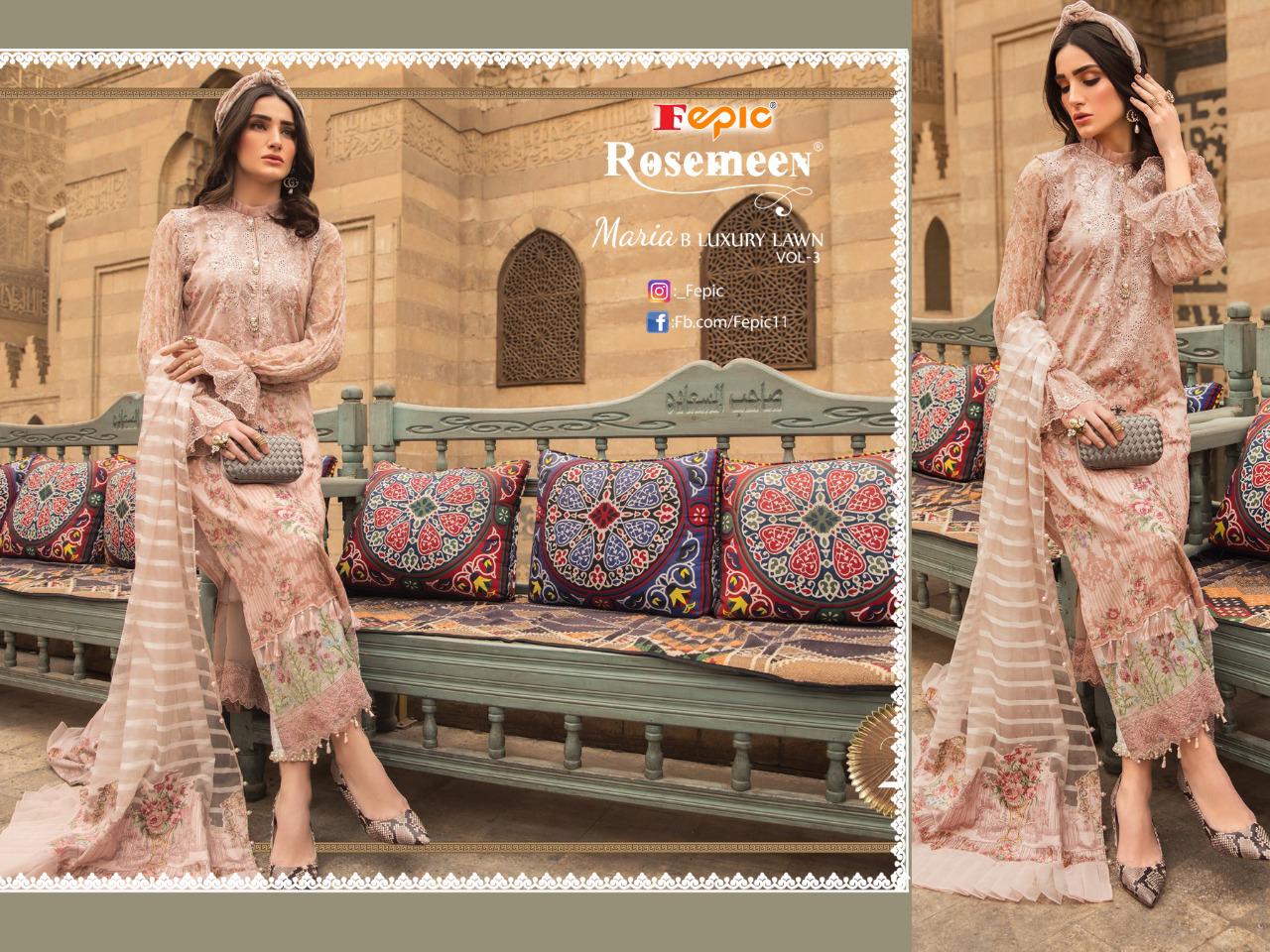 fepic rosemeen maria b luxury lawn vol 3 cotton innovative style salwar suit catalo