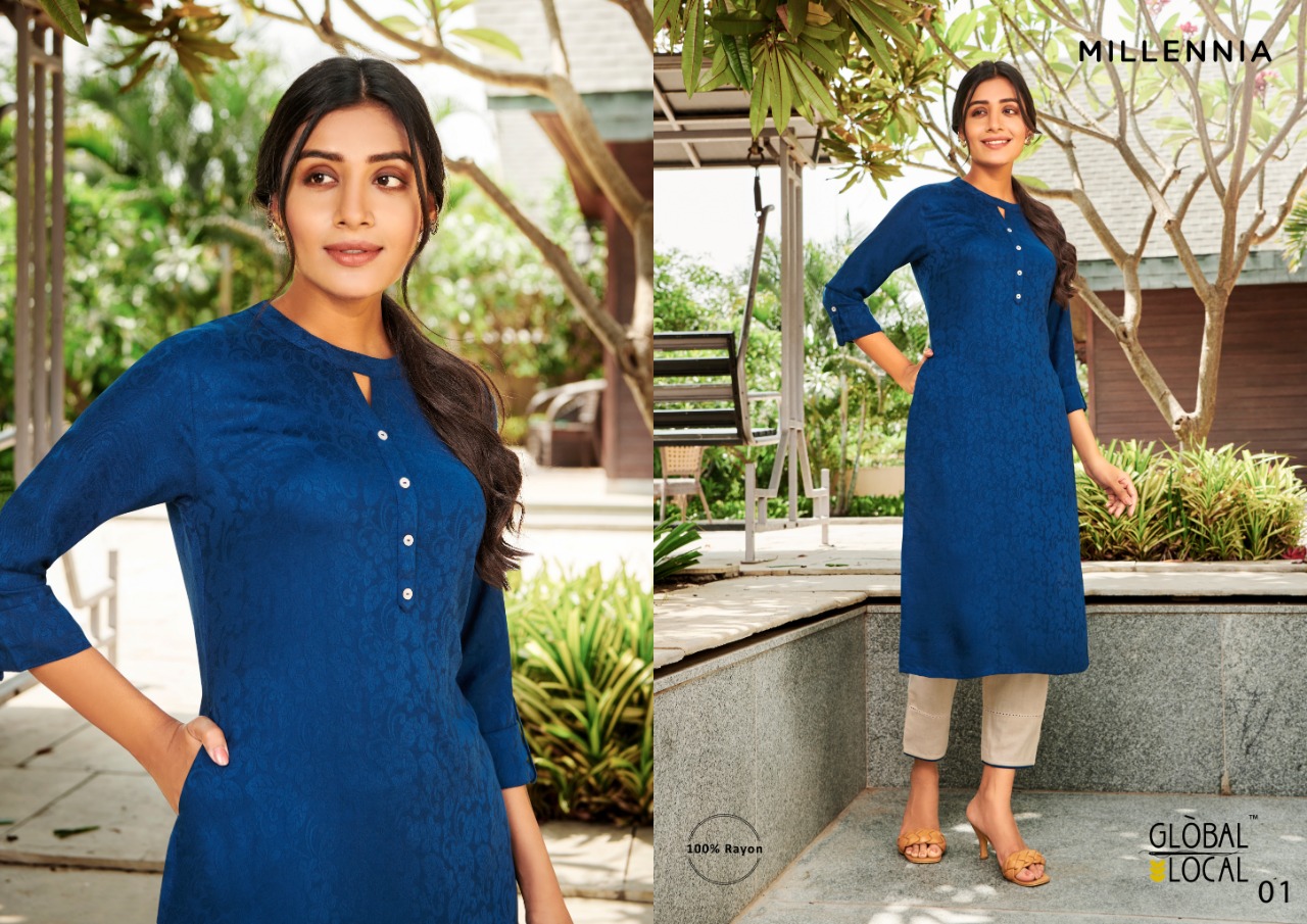 global local millennia rayon graceful look kurti catalog