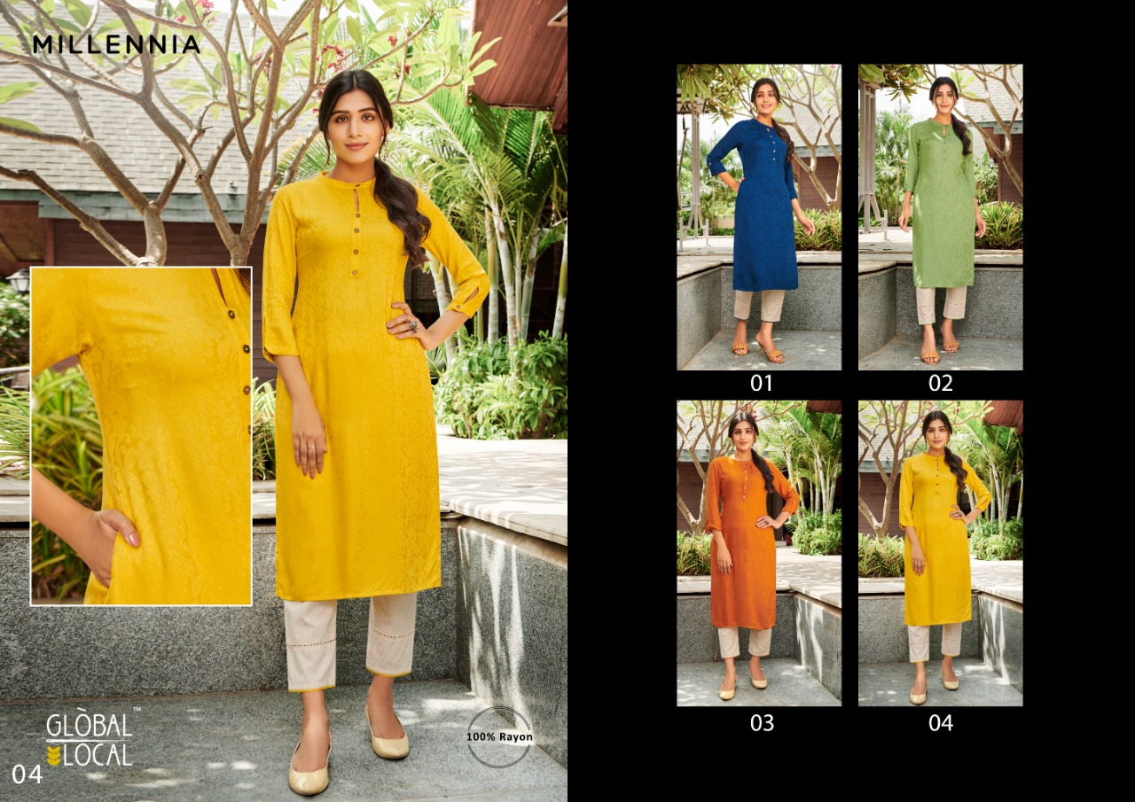 global local millennia rayon graceful look kurti catalog