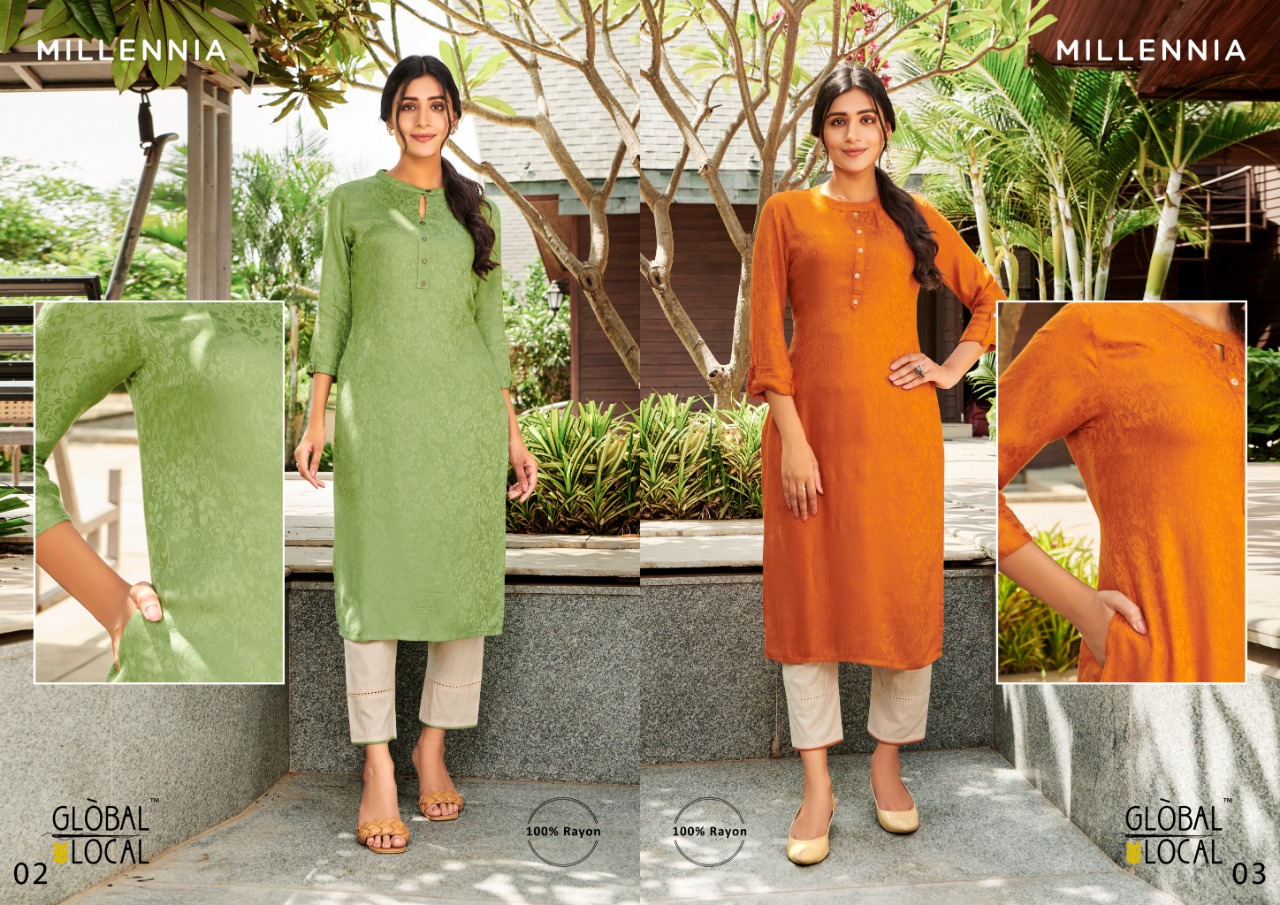 global local millennia rayon graceful look kurti catalog