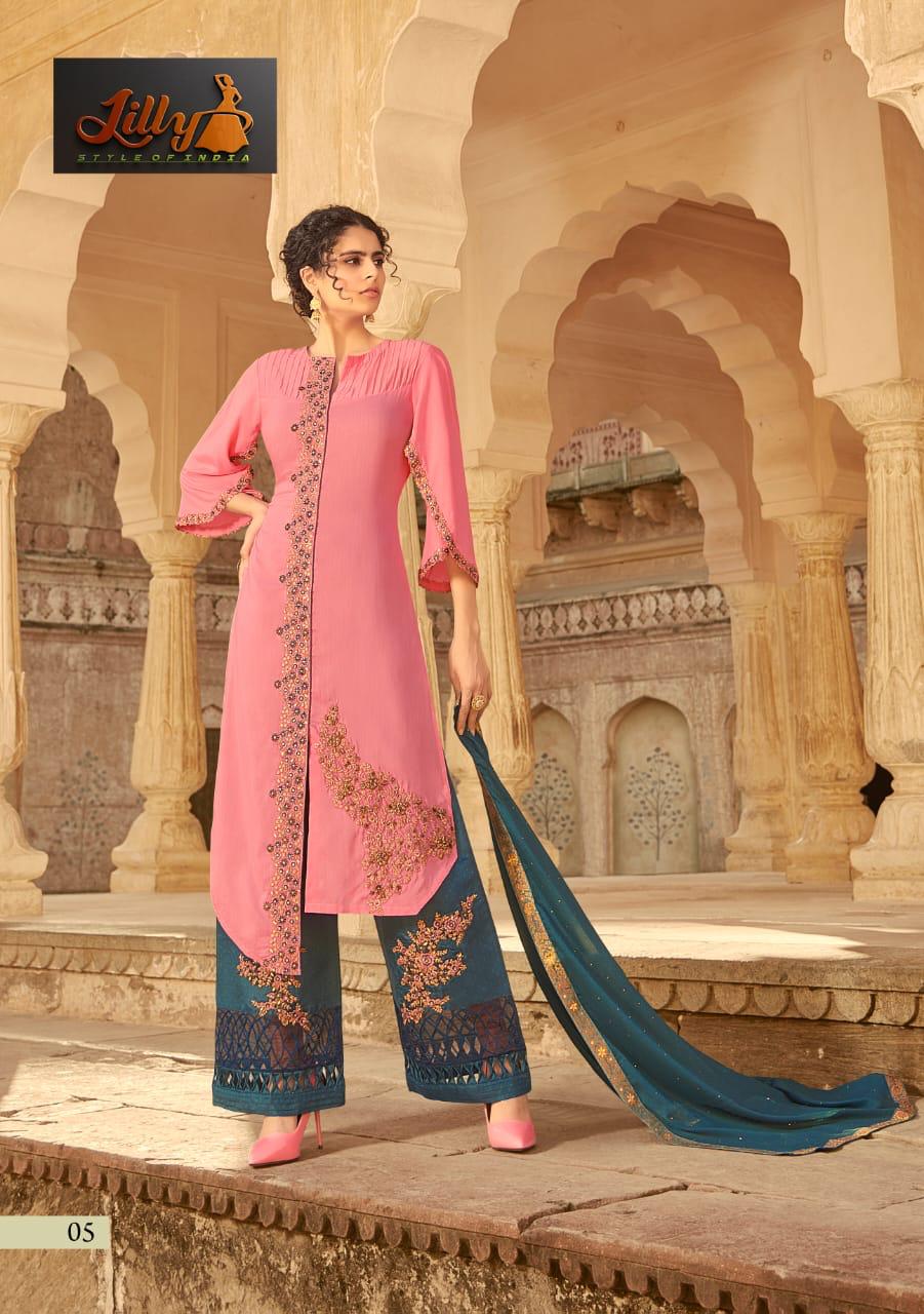 lilly style of india sampann tusar muslin regal look salwar suit catalog