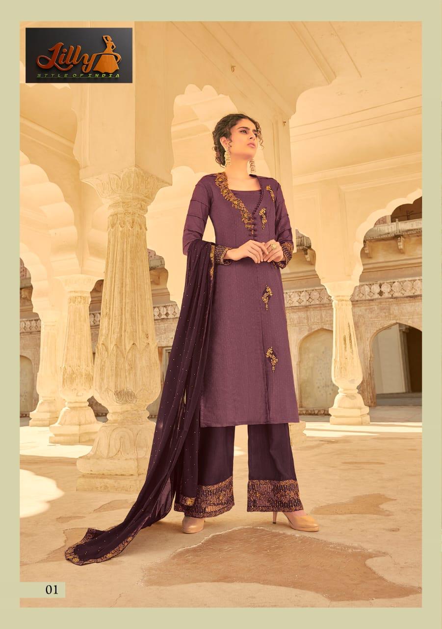 lilly style of india sampann tusar muslin regal look salwar suit catalog