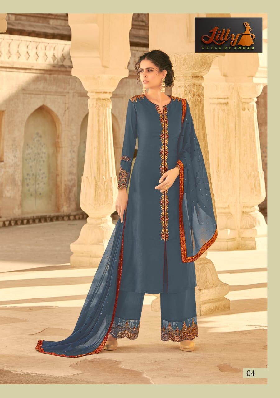 lilly style of india sampann tusar muslin regal look salwar suit catalog