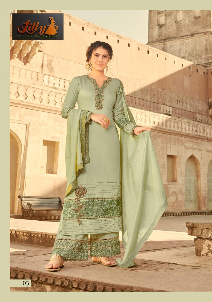 lilly style of india sampann tusar muslin regal look salwar suit catalog