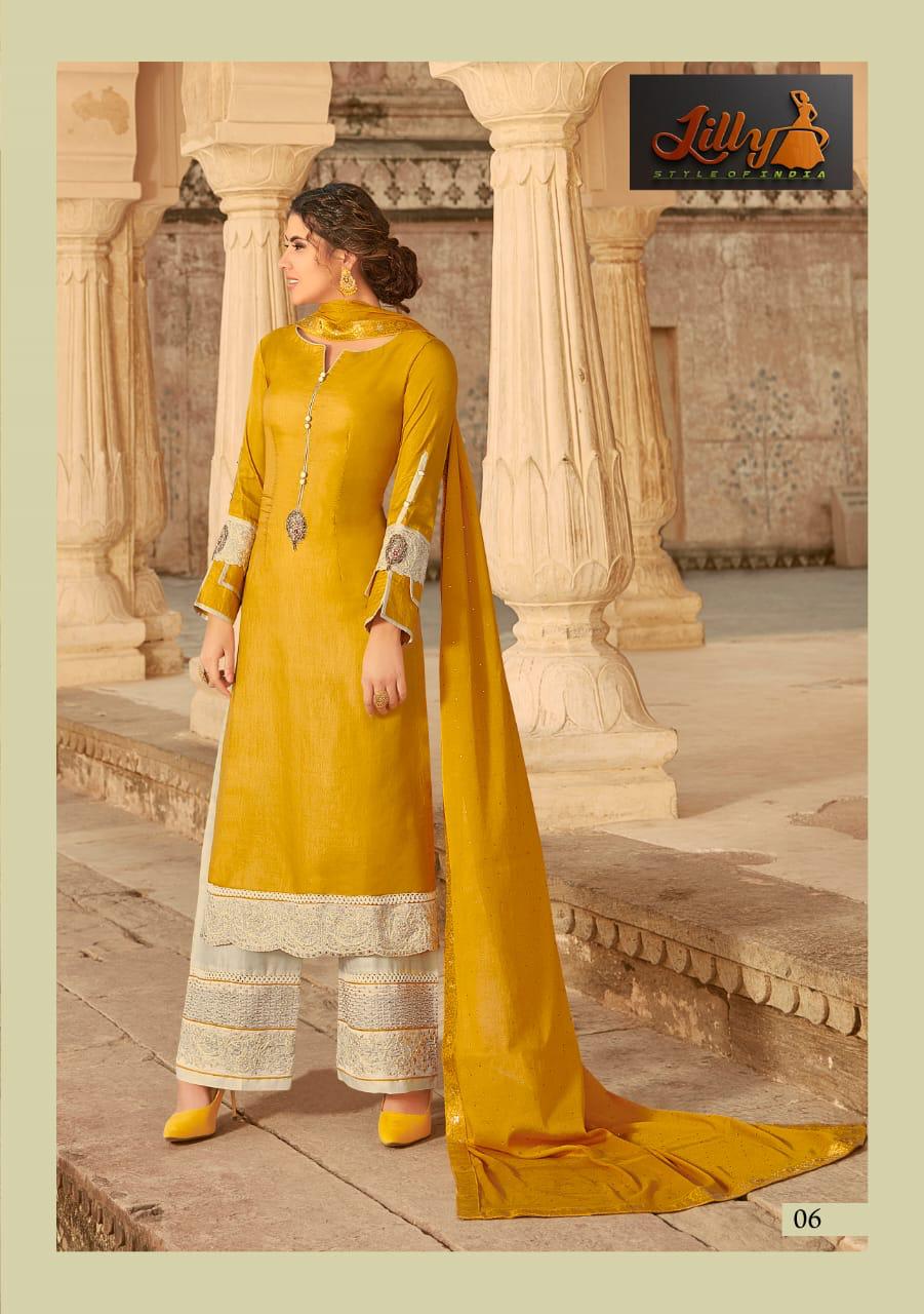 lilly style of india sampann tusar muslin regal look salwar suit catalog