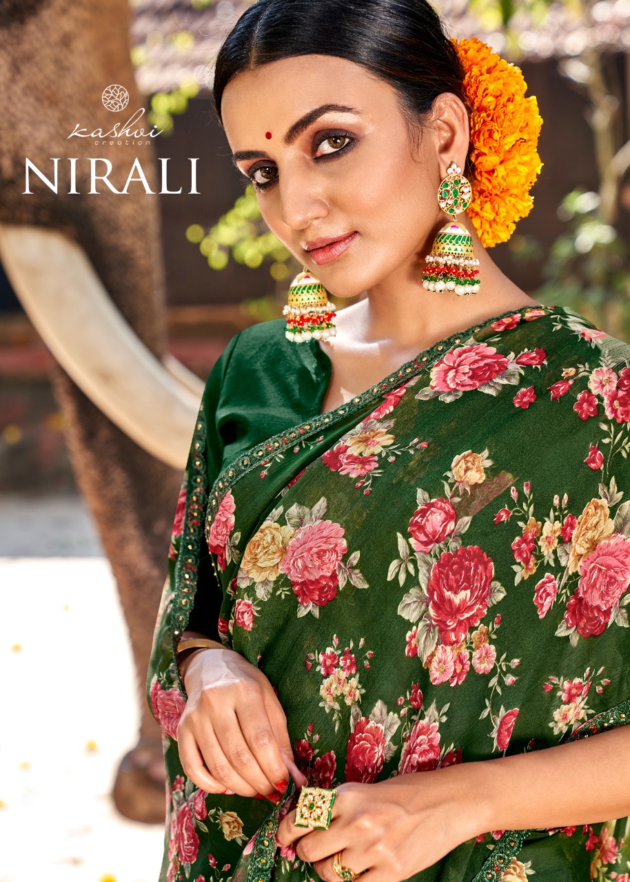 lt kashvi creation nirali shiffon flower print gorgeous look saree catalog